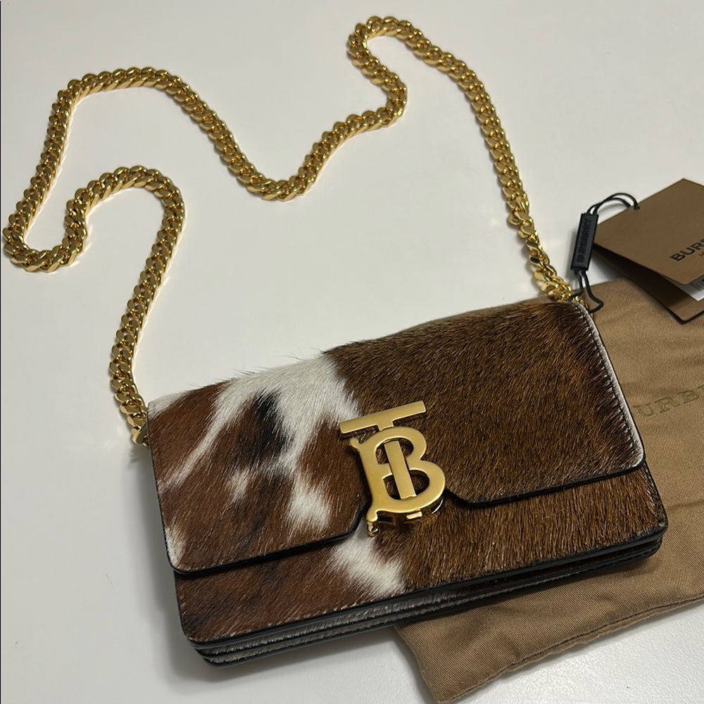 Burberry Mini Calf Hair and Leather Shoulder cross body bag brown cow print NWT - Picture 2 of 11
